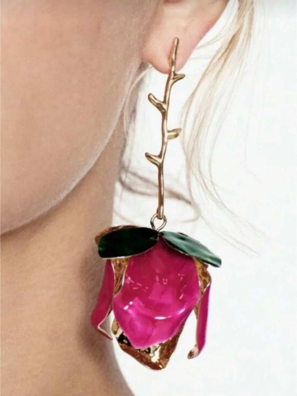 New! Pink Rose Drop Statement Earrings (2014) NWOT